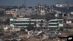 Destroyed farms and buildings in the Gaza Strip as seen from Southern Israel, Dec. 22, 2023.
