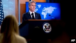 Secretary of State Antony Blinken speaks at a briefing on the 2022 Country Reports on Human Rights Practices at the State Department in Washington, March 20, 2023.
