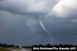 A tornado is seen near Cedar Rapids, Iowa, June 25, 2024.