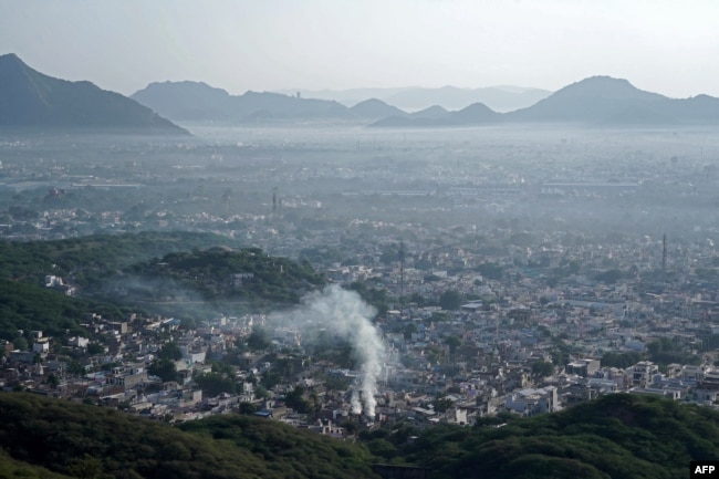 A general view of the city is pictured amid smoggy conditions during morning in Ajmer, India, Oct. 30, 2023.