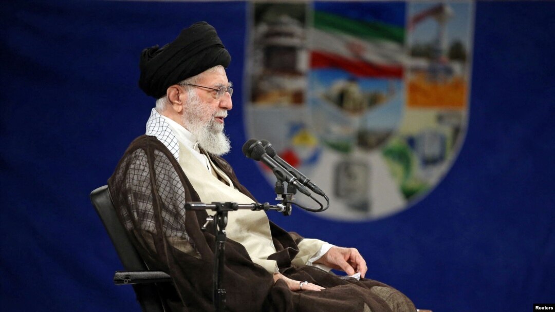 Iran's Supreme Leader Ayatollah Ali Khamenei speaks during a meeting with nuclear scientists and staff of the Atomic Energy Organization of Iran, in Tehran, Iran, June 11, 2023. (Office of the Iranian Supreme Leader/West Asia News Agency via Reuters)