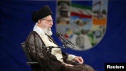 Iran's Supreme Leader Ayatollah Ali Khamenei speaks during a meeting with nuclear scientists and staff of the Atomic Energy Organization of Iran, in Tehran, Iran, June 11, 2023. (Office of the Iranian Supreme Leader/West Asia News Agency via Reuters)