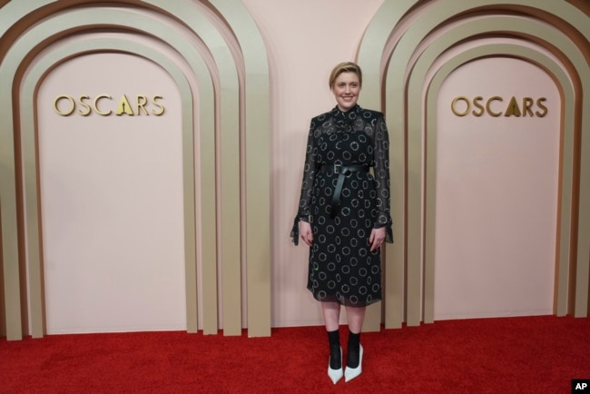 Greta Gerwig arrives at the 96th Academy Awards Oscar nominees luncheon at the Beverly Hilton Hotel in Beverly Hills, California, Feb. 12, 2024.