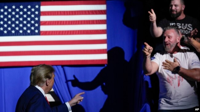 Republican presidential candidate former President Donald Trump arrives to speak at the National Rifle Association's Presidential Forum in Harrisburg, Pa., Feb. 9, 2024.
