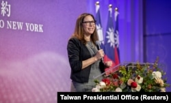 美國在台協會主席羅森伯格在紐約與台灣總統蔡英文會面期間講話。（2023年3月30日）