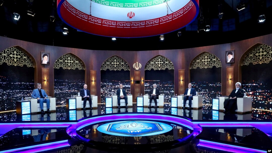 Presidential candidates for June 28 election attend a debate at a state-run TV studio in Tehran, Iran, June 17, 2024, in this picture made available by Iranian state TV, IRIB.