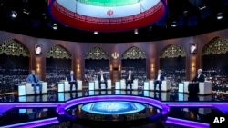 Presidential candidates for June 28 election attend a debate at a state-run TV studio in Tehran, Iran, June 17, 2024, in this picture made available by Iranian state TV, IRIB.