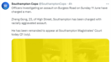 英國修咸頓警方在推特上公佈落案起訴一名23歲華人姓名的男子。(圖片來源：修咸頓警方推特官方帳號)