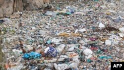 A volunteer searches through a rubbish dump for human remains at Mukuru slum in Nairobi, Kenya, July 14, 2024. 