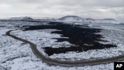 This photo taken Feb. 9, 2024, shows the lava field produced the day before in Grindavík, Iceland. The volcanic eruption appears to have subsided, though scientists warned that the area might experience further eruptions in the coming months.