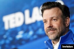 FILE - Jason Sudeikis arrives at the season three premiere of "Ted Lasso" on March 7, 2023, at Regency Village Theatre in Los Angeles. Sudeikis was nominated for an Emmy for his lead role, and the show earned 21 nominations.