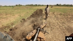 FILE - A farmer ploughs a field with his tractor in Shendi, some 190 kilometers from Khartoum, Sudan, Oct. 5, 2023.
