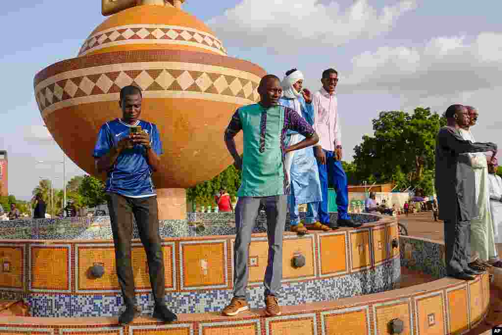 Supporters of Nigerien President Mohamed Bazoum gather in his support in Niamey, Niger, Wednesday July 26 2023.&nbsp;Governing bodies in Africa condemned a coup against Niger&#39;s president, whose official Twitter account reported that elements of the presidential guard engaged in an &quot;anti-Republican demonstration&quot; and tried to obtain the support of other security forces.&nbsp;