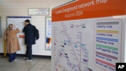 A sign for the new Windrush line which was unveiled by Mayor of London Sadiq Khan in London, Feb. 15, 2024. 