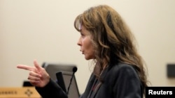 Prosecutor Erlinda Ocampo Johnson speaks during actor Alec Baldwin's hearing in Santa Fe County District Court, in Santa Fe, New Mexico, July 10, 2024.