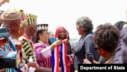 U.S. Ambassador to the United Nations Linda Thomas-Greenfield is greeted in Liberia.
