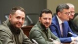 Ukrainian President Volodymyr Zelenskyy, center, takes part in a meeting with Canadian officials in Ottawa, Sept. 22, 2023. (Pool/AFP)