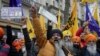 FILE - Sikh protesters demonstrate outside of the Indian High Commission in London on March 22, 2023.