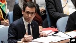 Stephane Sejourne, French minister for Europe and foreign affairs, speaks during a Security Council meeting at United Nations headquarters, Jan. 23, 2024.