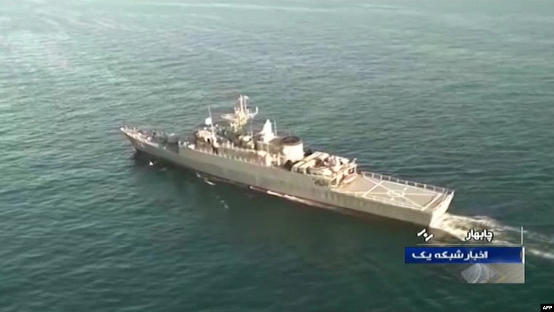 An image grab from footage obtained from Iranian State TV IRIB, Dec. 27, 2019 shows a view of the Islamic Republic of Iran Navy frigate 'Sahand' during Iran-Russia-China joint naval drills in the Indian Ocean and the Gulf of Oman. (Photo by IRIB TV / AFP)