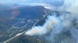 This handout image provided by the BC Wildfire Service on June 5, 2023, shows an aerial view of the Pigeon Creek wildfire near Peachland, British Columbia, Canada. 