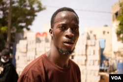 Protester Mafall Sall was hit by tear gas in Dakar, Senegal, March 30, 2023. (Annika Hammerschlag/VOA)