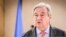 Sekretaris Jenderal PBB Antonio Guterres menyampaikan pidato pembukaan sesi ke-55 Dewan Hak Asasi Manusia di Jenewa, 26 Februari 2024. (GABRIEL MONNET / AFP)