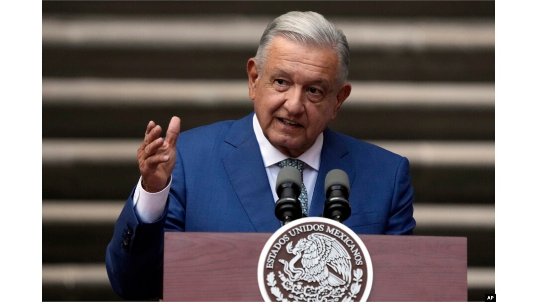 FILE - Mexican President Andres Manuel Lopez Obrador speaks at the National Palace in Mexico City, Jan. 10, 2023.