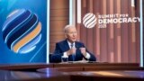 President Joe Biden speaks during a Summit for Democracy virtual plenary in the South Court Auditorium on the White House campus, in Washington, March 29, 2023.