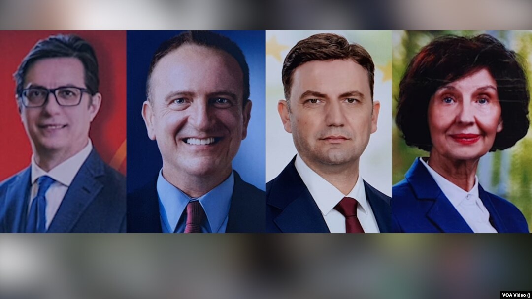 Претседателска кампања во Северна Македонија. На фотографијата од лево кон десно, кандидатот Стево Пендаровски од СДСМ, Арбен Таравари од АА, Бујар Османи од ДУИ и Гордана Силјановска-Давкова од ВМРО-ДПМНЕ.