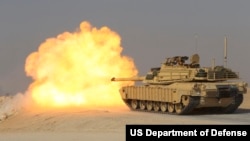 An M1A2 Abrams tank at the Udairi Multi Purpose Range Complex, Kuwait, August 2023.