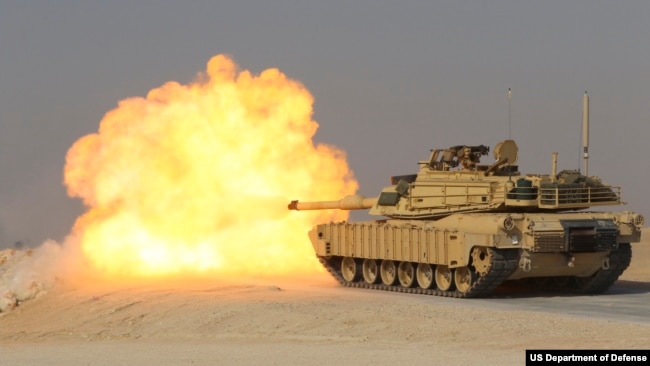 An M1A2 Abrams tank at the Udairi Multi Purpose Range Complex, Kuwait, August 2023.