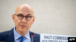 FILE - U.N. High Commissioner for Human Rights Volker Türk speaks at the U.N. Human Rights Council in Geneva, Switzerland, June 19, 2023.