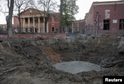 A view shows the site of a Russian missile strike outside Odesa's National Art Museum, amid Russia's attack on Ukraine, in Odesa, Nov. 6, 2023.