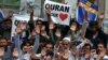 Muslim protesters rally to denounce burning of Islam's holy book Quran in Peshawar, Pakistan, July 7, 2023. The rally was in protest of the burning of the Quran by an Iraqui refugee outside a mosque in Stockholm on June 28. 