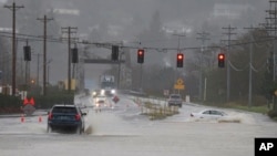 Heavy rain causes high water and flooding along Highway 101 in Tillamook, Oregon, Dec. 5, 2023.