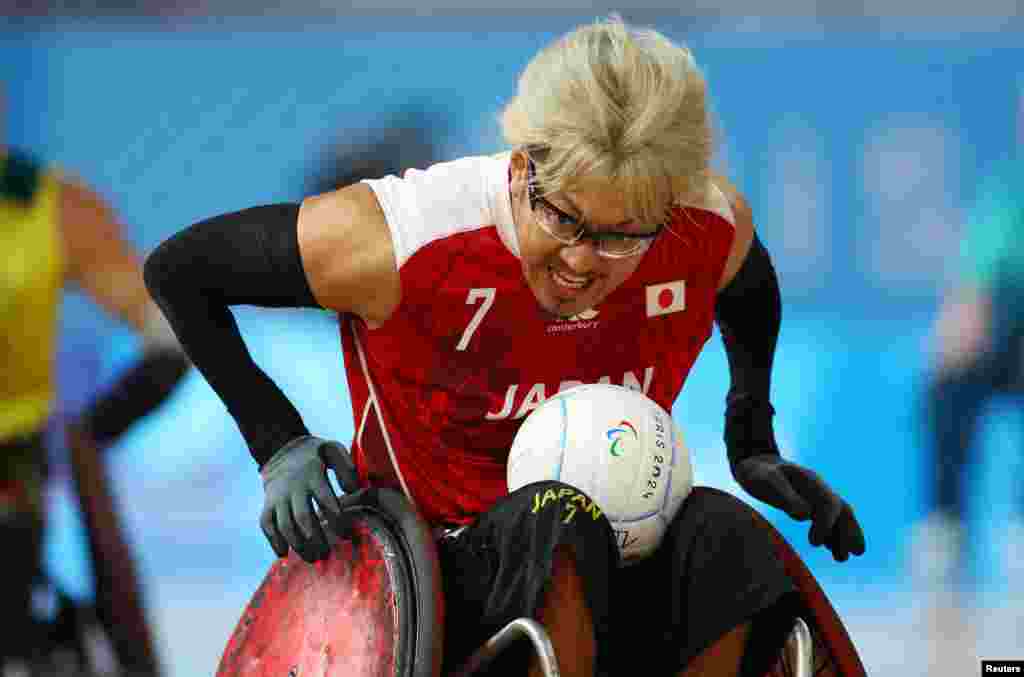 Daisuke Ikezaki of Japan competes during the Paris Paralympics wheelchair rugby semi-final at the Champ de Mars Arena in Paris, France.