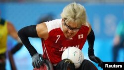 Daisuke Ikezaki of Japan competes during the Paris Paralympics wheelchair rugby semi-final at the Champ de Mars Arena in Paris, France.