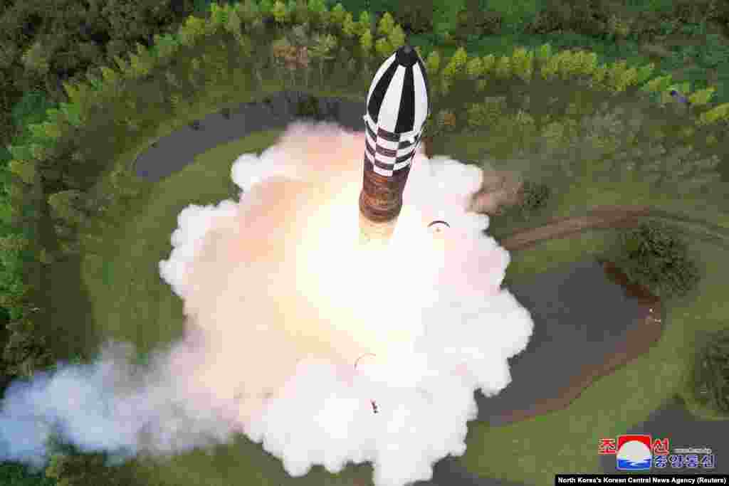 Hwasong-18 intercontinental ballistic missile is launched from an undisclosed location in North Korea.