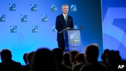 NATO Secretary-General Jens Stoltenberg speaks during a news conference at the NATO summit in Washington, July 10, 2024.