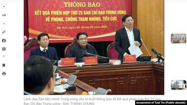 Quan chức Ban Nội chính Trung ương ĐCS VN thông báo về việc chống tham nhũng trong năm 2023, 1/2/2024.