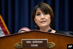 Chairman Rep. Cathy McMorris Rodgers, R-Wash., questions TikTok CEO Shou Zi Chew during a hearing of the House Energy and Commerce Committee, on Capitol Hill in Washington, March 23, 2023.