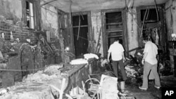 FILE - The inside of the UpStairs Lounge is seen following a flash fire that left 29 people dead and 15 injured is seen in New Orleans, Louisiana, June 25, 1973, a day after the fire.