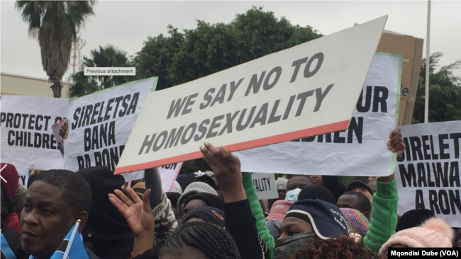 Members of the Evangelical Fellowship of Botswana during a protest against a Bill that seeks to legalize same-sex relations held in Gaborone, July 22, 2023.