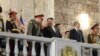 North Korean leader Kim Jong Un, Chinese Communist Party politburo member Li Hongzhong and Russia's Defense Minister Sergei Shoigu attend a military parade in Pyongyang, July 27, 2023.(North Korea's Korean Central News Agency via Reuters) 