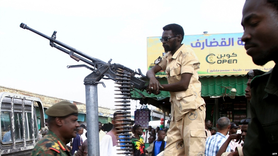 Sudanese security forces patrol in a commercial district in Gedaref city in eastern Sudan on April 3, 2024.