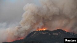 A wildfire burns parts of rural areas in Fuente de la Reina, Spain, March 24, 2023. 