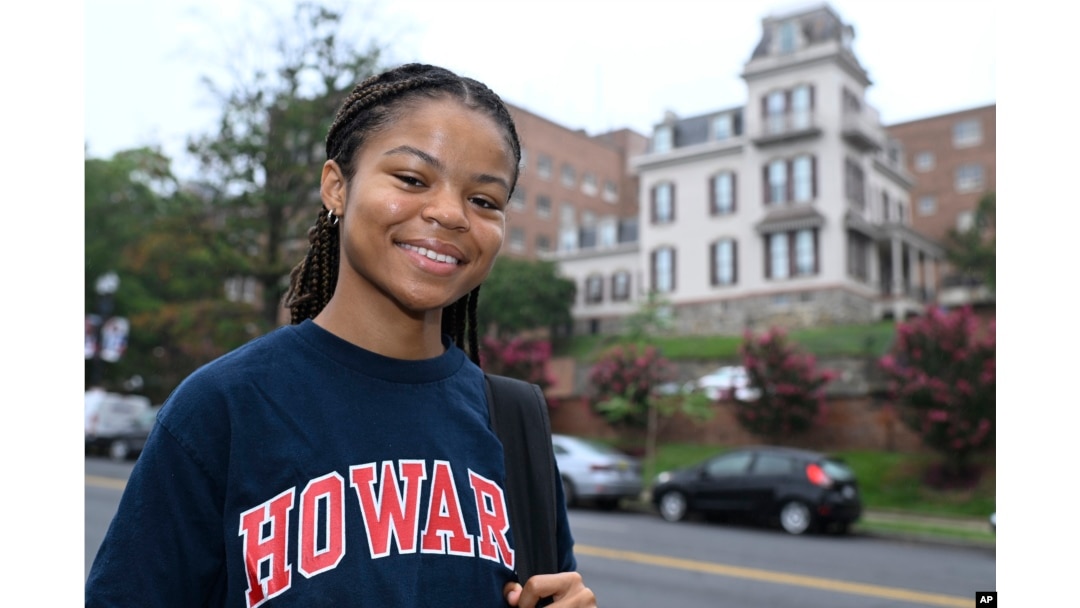 Howard University student Nikkya Taliaferro poses for a portrait across the street from her school, Aug. 30, 2024 in Washington.