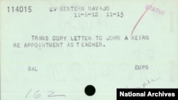 Record of probationary appointment of John A. Keirn as teacher on the Western Navajo Agency in Arizona, effective November 6, 1912.