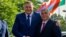 Bosnian Serb leader Milorad Dodik, left, poses with Hungarian Prime Minister Viktor Orban during a welcome ceremony in Banja Luka, Bosnia northwest of Sarajevo, June 22, 2023.